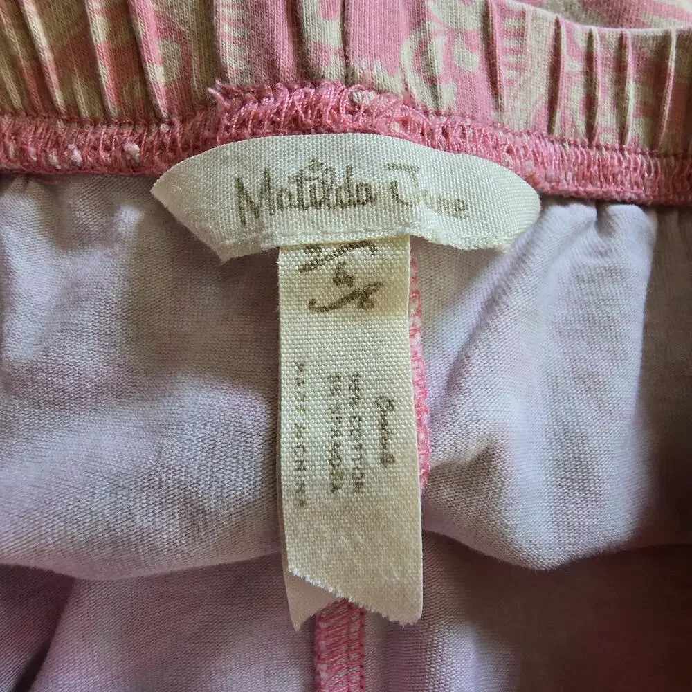 Matilda Jane Ruffled Capri Pants Girls Sz 4 Elastic Pink Coral Tan Lace‎ Whimsy